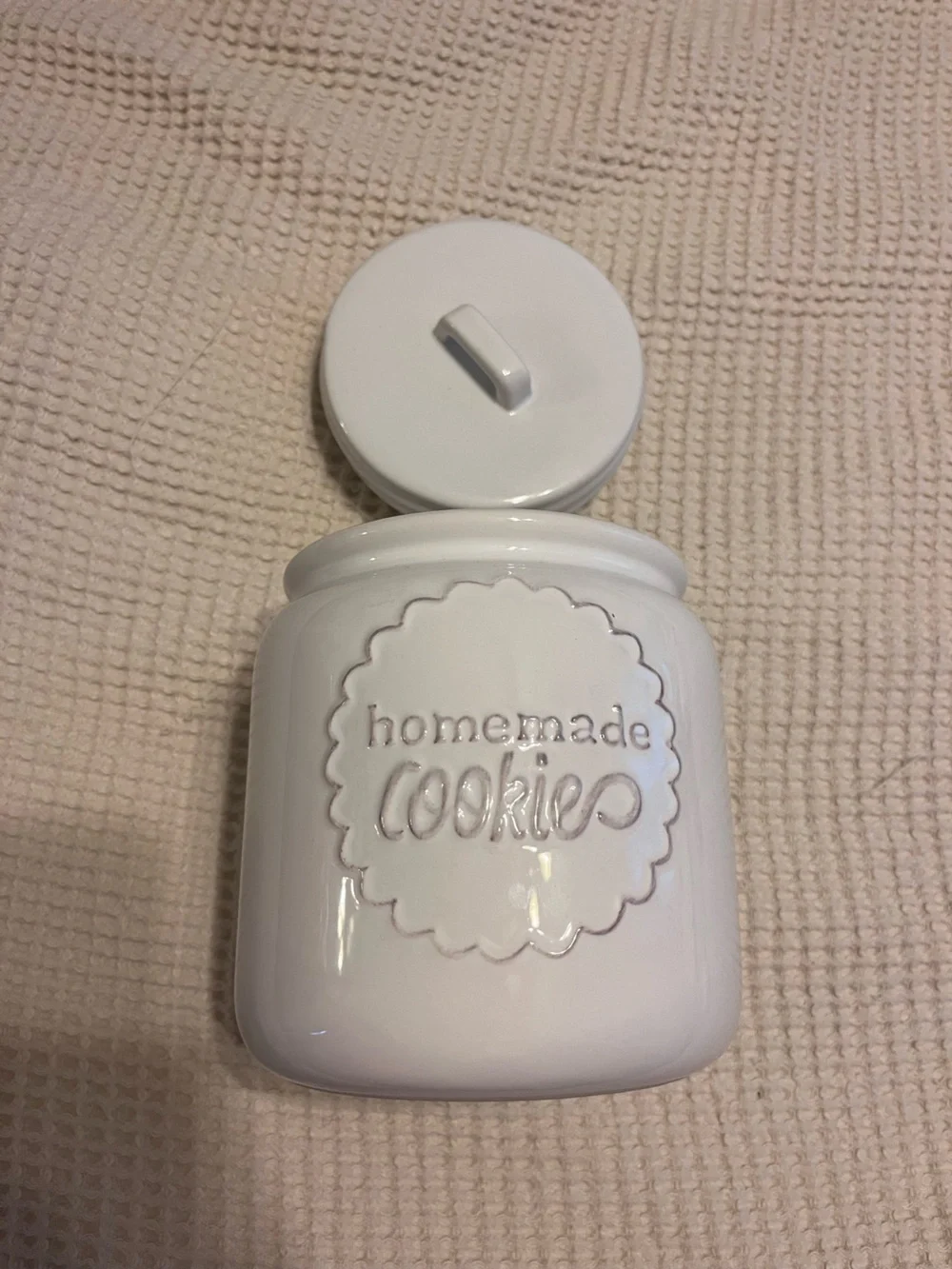 Crate&Barrel White Ceramic Cookie Canister with Lid